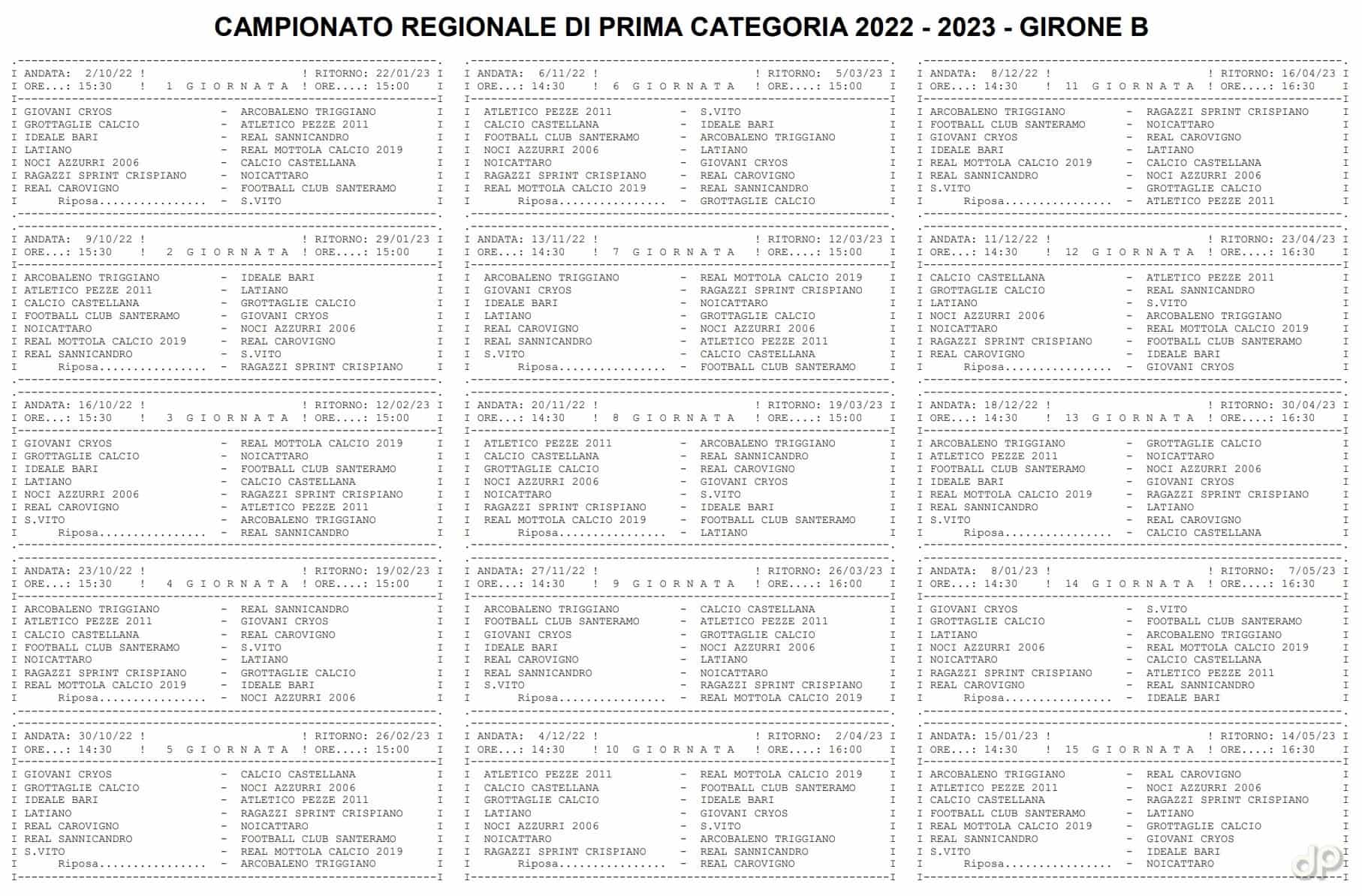 Calendario Prima Categoria pugliese girone B 2022-23