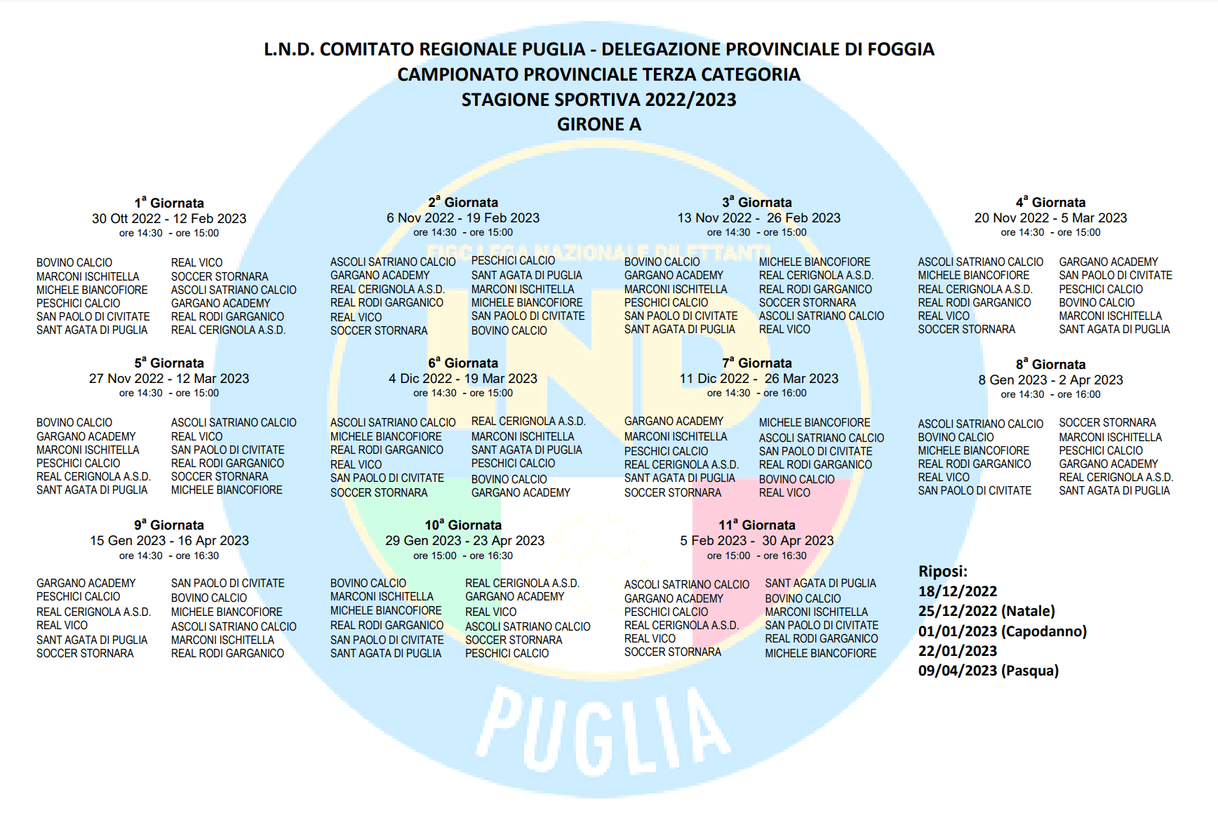 Calendario Terza Categoria Foggia 2022-23